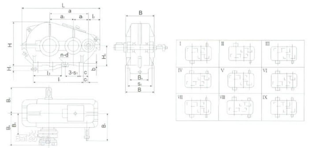 ZQA圓柱齒輪減速機外形、安裝尺寸圖